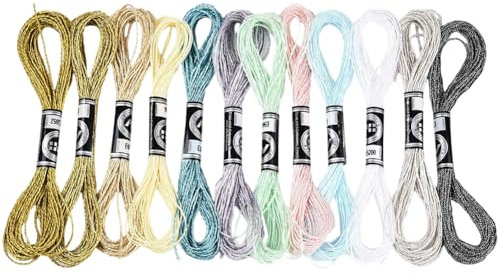 CABODYALS 12 Knäuel 6 Stränge Metallisches Handstickgarn Glitzernde Freundschaftsarmbandschnur Bunt Funkelnd Polyester Kreuzstichgarn Großpackung Zum Nähen Basteln Schmuck Armbänder Basteln