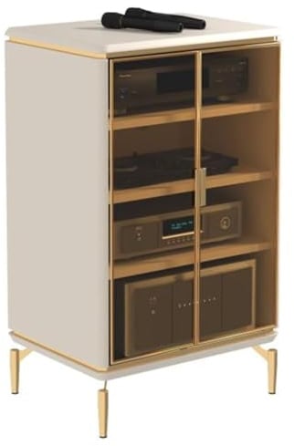 Stereo Cabinet, 4-Layer Audio Rack, Modern Audio TV Stand, Tempered Glass Door and Breathable Mesh, Hifi Rack, for Living/Game/Recording Studio(White,60 x 55 cm)