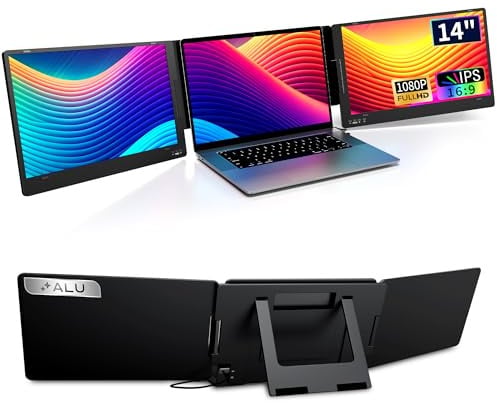 KPKUE Laptop Bildschirm erweiterung, 14 Zoll 1080P Alu Faltbarer 2 Monitore | Mit Nur Einem USB C-Kabel, für Multitasking und Kreative Arbeiten Maximale Produktivität, Geeignet Mac, Wins, Chrome Notebook
