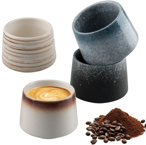 inodiref Juego de tazas de café de 220 ml, juego de 4 tazas de espresso de alta calidad, de gres, sin asa, juego de tazas de café, paredes gruesas, aptas para lavavajillas, regalo de diseño moderno