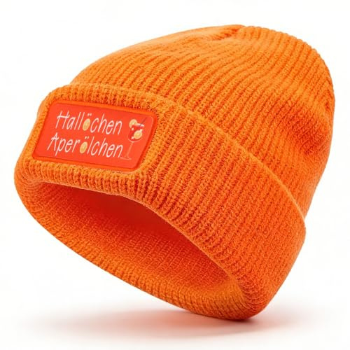 TCRZHHRX Aperol Spritz Strickmütze Holy Aperoli“ - Warme Winterbeanie für Damen & Herren - Lustige Sprüche Mütze, Elastisch, Weich Cocktail-Fans (A-Hallochen Aperolchen)