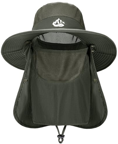 Xnova Sombrero de Pescador para el Sol Hombre con Cubierta Facial Protección UPF 50+ Sombreros Senderismo Gorras de ala Ancha Empacable Bucket Hat Safari (Verde, Sombrero Circunferencia: 55–60 cm)