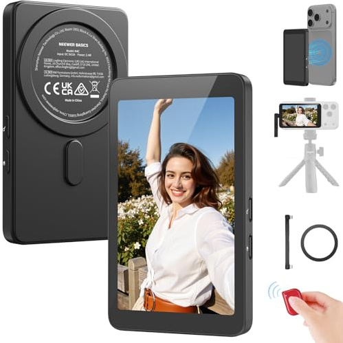 NEEWER Basics 4 Magnetic Vlog Selfie Monitor Screen, 4K 120fps Wired Recording for DP Enabled Phone, Back Camera Monitor with Remote for TikTok Video Streaming, NOT compatible with iPhone Air, M4C