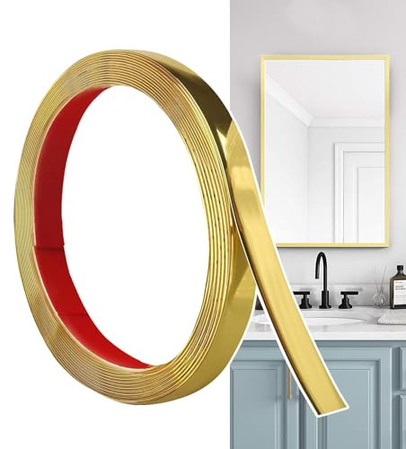Hengrongshen Moulure Décorative Autoadhésive Doré Mat (6M x 1.5cm) Peler et Coller, Bandes Murales en PVC Flexibles, idéales pour Mur, Miroir, Plafond, Sol, Armoire, Carrelage, Bords, Moulures DIY