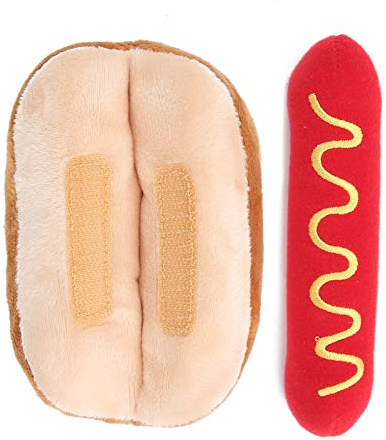 Tomedny Weiches Plüsch-Hundespielzeug, Hot-Dog-Form, abnehmbares, quietschendes Plüsch-Welpenspielzeug, maschinenwaschbar, niedlich, interaktiv für kleine, mittelgroße und große Hunde