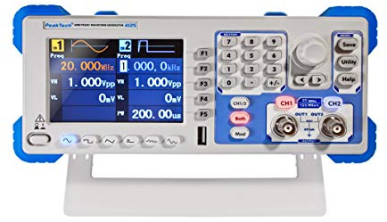 PeakTech 4125 – Generador de forma de onda arbitraria de 25MHz, 1 µHz, 2 canales, frecuencia de 200 MHz, función arbitraria, AM, FM, PM, FSK, pantalla a color TFT de 3.9 función de barrido/ráfaga