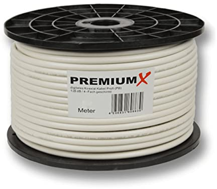 Premium X Cavo coassiale PROFI da 100 m 135 dB schermato a 4 vie, cavo antenna PURE COPPER SAT 100 m 135 dB nuovo