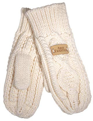 Aran Traditions Moufles d'hiver en tricot - blanc cassé - Taille unique