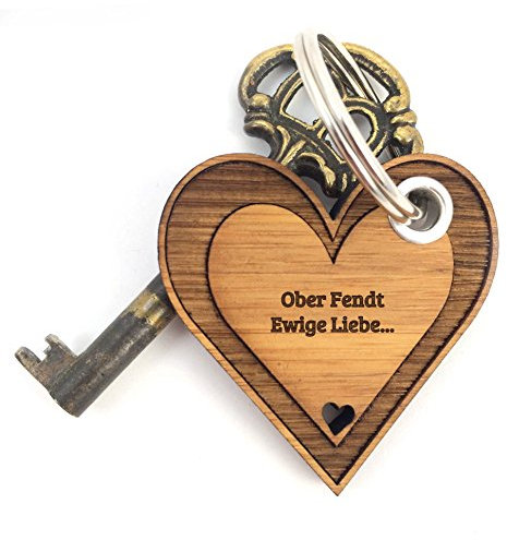 Mr. & Mrs. Panda Schlüsselanhänger Ober Fendt - Geschenk, Holz Schlüsselanhänger, Herzchen, Schlüsselbund, Verschenken, verliebt, Herz,