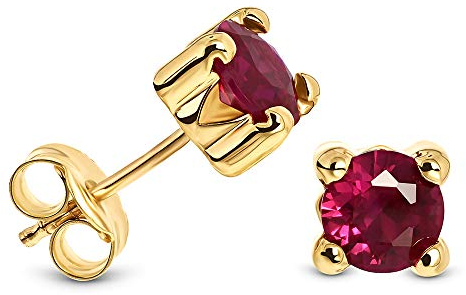 MIORE Schmuck, Ohrringe Damen, Ohrstecker Gold 375 9 Kt Gelbgold, Damenohrringe mit Rubin Stein in Krappenfassung, goldene Ohrstecker Damen, Ohrschmuck