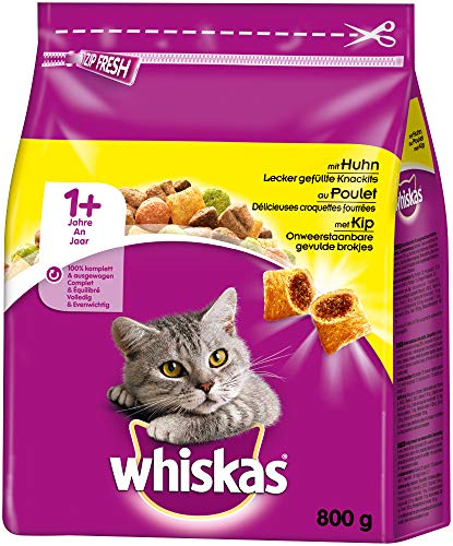 Whiskas Katzenfutter Trockenfutter Adult 1+ mit Huhn, 5 Beutel (5 x 800g)