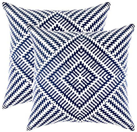 TreeWool Dekorativer Kissenbezug (50 x 50 cm, Marineblau) Kaleidoskop Design 100% Baumwolle (2er Pack)
