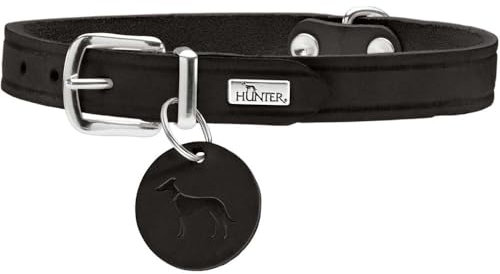 HUNTER Hundehalsband AALBORG, Farbe: schwarz, robustes & strapazierfähiges Leder, starke Fettung, ideal für Hundesport & Alltag, mit Lederanhänger, Made in Germany, Größe: 37