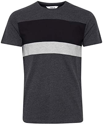!Solid Sascha Herren T-Shirt Kurzarm Shirt Mit Streifen Und Rundhalsausschnitt, Größe:L, Farbe:Dark Grey Melange (8288)