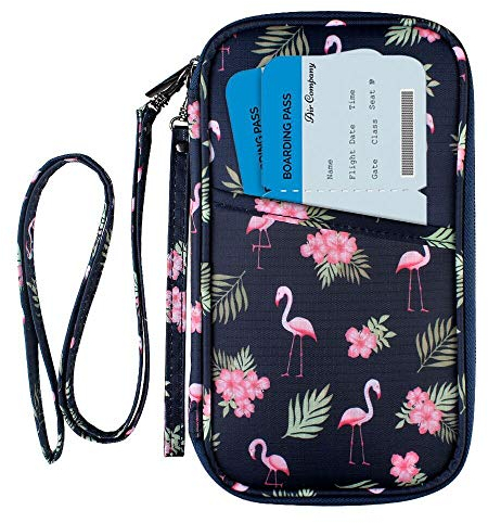 homchen RFID-blockierende Familienpass-Brieftasche, wasserdicht, Reisedokumenten-Organizer, Kreditkarten-Clutch für Männer und Frauen (großer RFID-Flamingo)