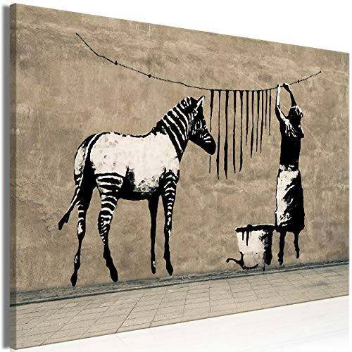 decomonkey Bilder Banksy Graffiti 120x80 cm 1 Teilig Leinwandbilder Bild auf Leinwand Vlies Wandbild Kunstdruck Wanddeko Wand Wohnzimmer Wanddekoration Deko Street Art Mural Zebra