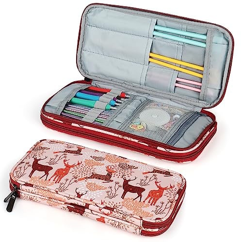 Katech Häkelnadel-Set Tasche, Nähset Tasche für Häkelnadeln und Stricknadeln, Häkelzubehör für Zuhause und Reisen (Braun)