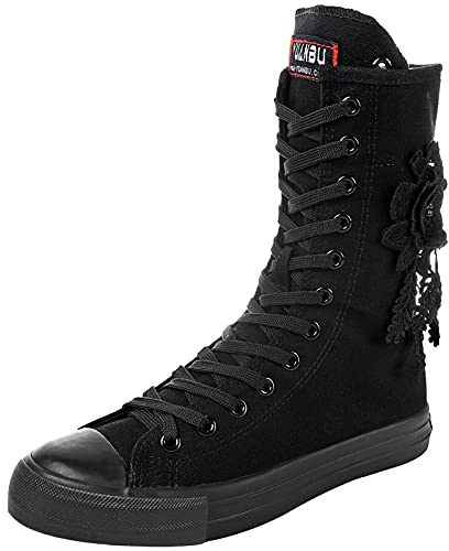 rismart Donna Tela Stivali Metà Polpaccio Floreale High Tops Stringate Scarpe