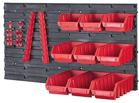 Faithfull FAIPAN12KIT Wall Mounted Organiser Storage Rack 22 Pieces, Including 9 Removable Bins