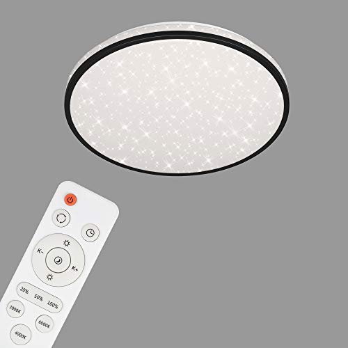 Briloner Leuchten - LED Deckenleuchte, Deckenlampe dimmbar, Sternendekor, Farbtemperatursteuerung, Fernbedienung, Memory-Funktion, Nachtlichtfunktion, Timer, 24 Watt, 2.400 Lumen, Weiß-Schwarz, Ø 38cm