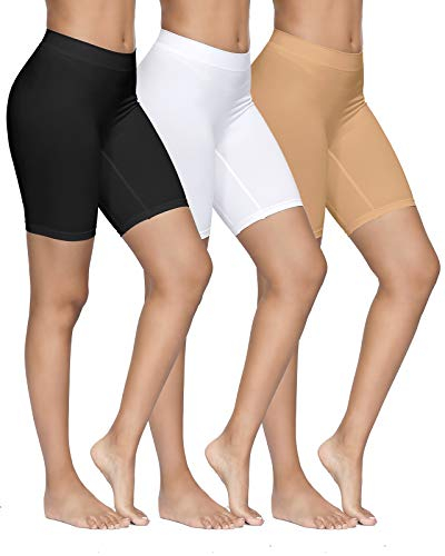 YADIFEN Femme Slip Panties Culotte Taille Haute sous-vêtements Short de Yoga Longue Legging Cyclisme Doux Anti-frottement Boyshort Culotte 3 Paquet,Blanc+Noir+Beige,S