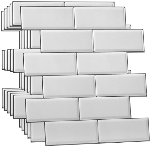 WALPLUS 36 Stück 30.5x15.4cm Weiß Metro 3D-Fliesenaufkleber Abziehen und Aufkleben Backsplash Abziehbilder Startseite Dekore Aufkantung für Küche Badezimmer Kacheln Farbe auf Wand Wohnen Zimmer