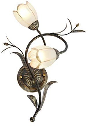 Retro Wandleuchte Rustikal Florentiner Stil Wandlampe aus Metall, Rustikal Chic Schlafzimmer Nachttischlampe, 2 Flammig Glas Schirm, E14 Innen Bettlampe Dekorative Lichter für Wohnzimmer Flur Küche