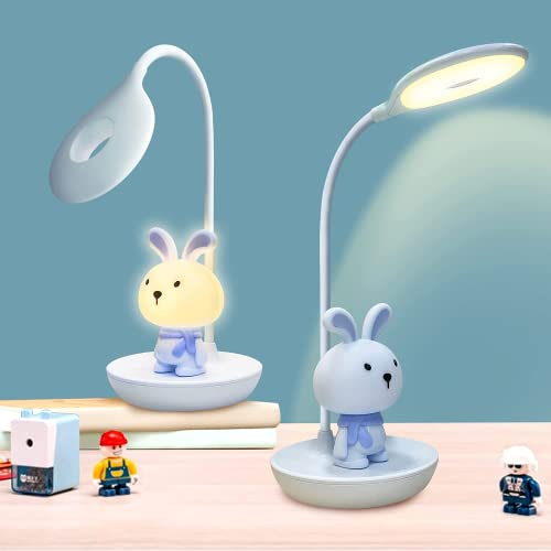 FemKey LED Schreibtischlampe für Kinder, Augenschutz Leselampe, Wiederaufladbare USB Energiespar Nachttischlampe, Dimmbar Touchsensor Tischlampe, Cartoon-Stil Kieselgel (Blau)