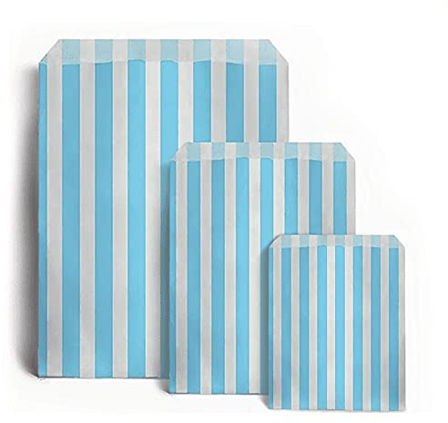 Sabco - 100 blaue Süßigkeiten-gestreifte Papiertüten 17,8 x 22,9 cm für Süßwaren Party Favor Pick n Mix Hochzeit Süßigkeiten Geschenktüten (100, 17,8 x 22,9 cm)