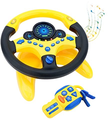 deAO Kinder Lenkrad Spielzeug mit 360° Kinder Simulierter Fahrsimulator Auto Simulation Spielzeug für Kinder Klang und Musik frühes Pädagogisches Geschenk für Kleinkinder/Kinder (Gelb)