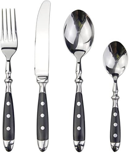 Bswefty Classic Elegant style Stainless Steel Western Cutlery 4 in 1 set Resin handle delicate Table utensils Dinnerware for home (Color : 3152 Wine)