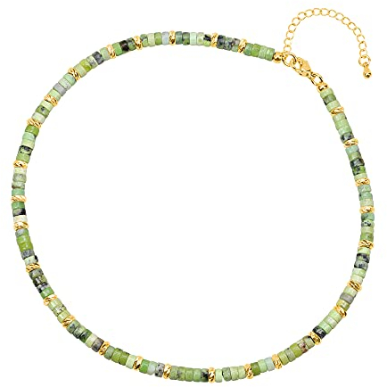 COAI Geschenkideen Damen Heishi Surfer Halskette Boho Bohemian Choker aus Australischem Jade 18k Vergoldete Kette