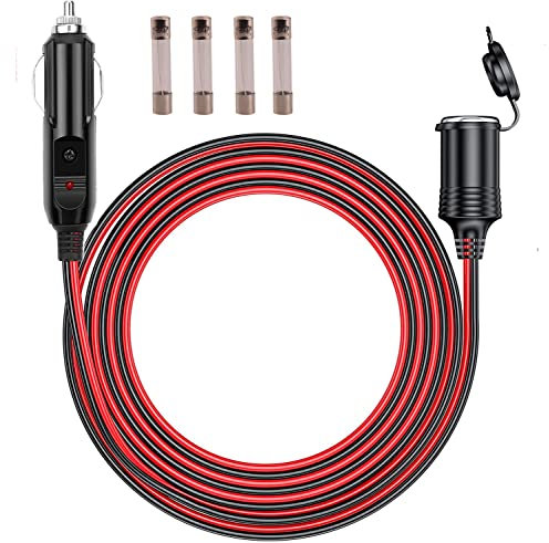 RUNCCI-YUN 3.0 m Cable de Extensión Conector para Encendedor de Cigarrillos de Coche de 12V-24V Enchufe para mechero,Cable Alargador Mechero con Fusible de 15ª