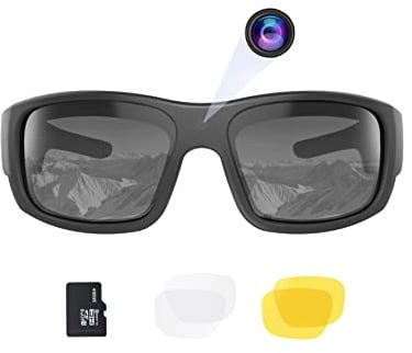OhO - Occhiali da sole video da 32 GB 1080 P Full HD con fotocamera integrata da 15 MP e protezione polarizzata UV400 di sicurezza e lente intercambiabile