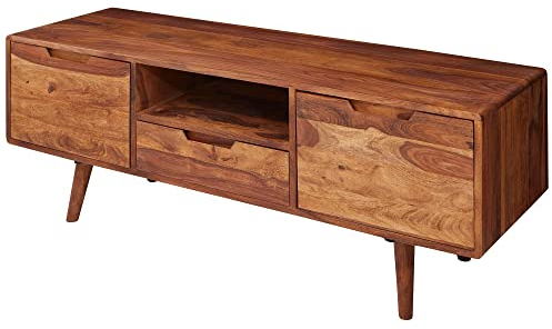 HiFi Lowboard Sheesham Massivholz Landhaus TV Kommode 135x51x45cm | Fernsehschrank Unterschrank mit Schublade & 2 Türen | Fernsehtisch Ablagefach | Fernsehkommode TV Möbel