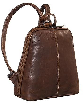 STILORD Calla Lederrucksack Damen Klein Elegant Rucksack Frauen City Daypack Backpack Modern Ledertasche Kleiner Tagesrucksack 10-11 Zoll Tabletrucksack Echtleder Farbe:sila - braun