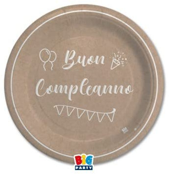Plato de papel de 24 cm de feliz cumpleaños Kraft 8 unidades