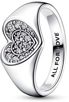 PANDORA Strahlendes Herz Pavé Siegelring aus Sterlingsilber mit Zirkonia in der Farbe Silber, PANDORA Moments Collection, Gr.52, 192491C01-52