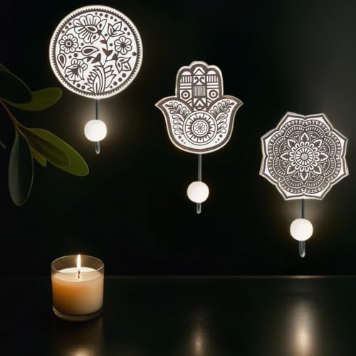 MARRAKESCH 3er Set Wandhaken Haken 16cm Garderobenhaken Hares aus Holz & Metall als Wanddeko