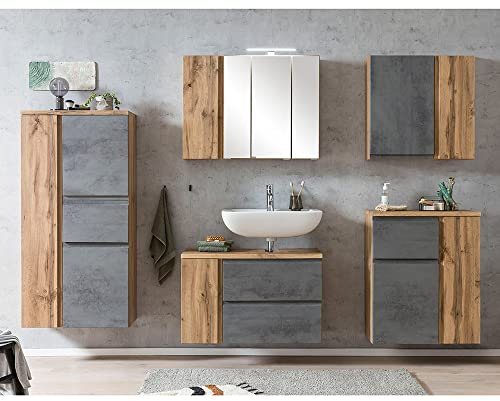 Lomadox Badmöbel Set mit Midischrank, stehend oder hängend, in Wotan Eiche Nb. mit Beton Optik, B/H/T ca. 245/200/35 cm