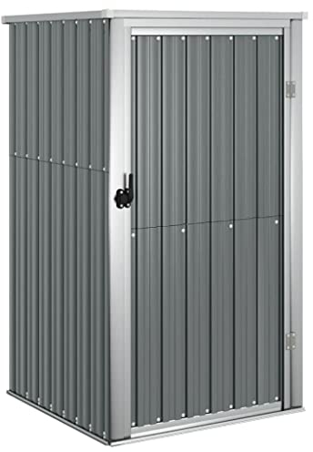 'vidaXL Garden Tool Shed in Galvanised Steel and Metal - Grey Organiser Storage for Garden Equipment, Tools, Pool Supplies - 88cm x 89cm x 161cm