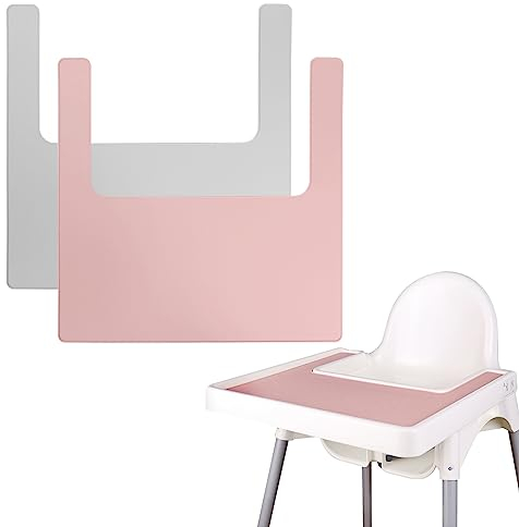 Hochstuhl-Tischset, 2 strapazierfähige für IKEA Hochstuhlmatte, sauber und hygienisch, geeignet für IKEA Antilop Highchai, für Kleinkinder und Babys (Hellgrau/Rosa)