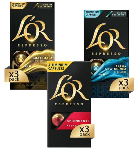 L'Or - Capsule Caffè Espresso Pack Misto - Variety Pack Aromatici - Kit 90 Capsule Alluminio Compatibili Nespresso®* original - 30 Guatemala, 30 Papua Nuova Guinea, 30 Splendente