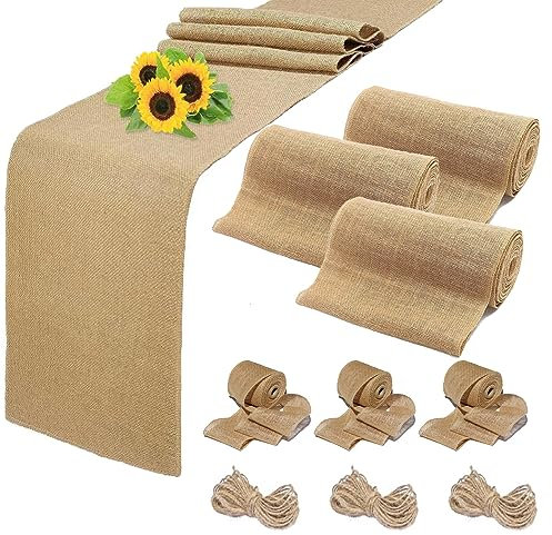 JoliJour Hochzeit Jute Tischläufer 3 Rollen 30cm x 10m Rustikal für Tischdeko Hochzeit Festival-Ereignis Dekostoff Wiederverwendbar