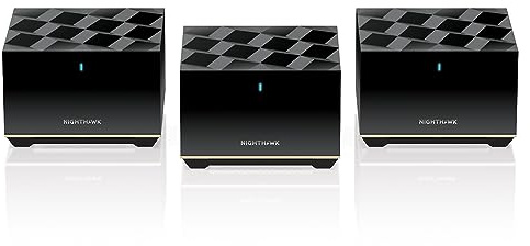 NETGEAR Nighthawk DREI-Band-Mesh-WLAN-System (MK93S) – Router + 2 Satellitenverlängerungen – Geschwindigkeit von 5,7 Gbit/s – Abdeckung bis zu 7.500 sq. Füße, 100 Geräte – inkl