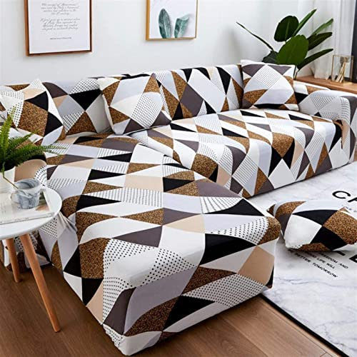 DSHUB Stretch-Sofabezüge in L-Form für Wohnzimmer, Moderne geometrische Muster, Bedruckt, Eckcouch-Schonbezug, elastisch, Schnittsofaschutz für Heimdekoration, waschbar (Farbe: A, Größe: 3 Sitzer