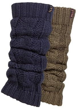 Elle Ladies Chunky Leg Warmers - Winter Warm Cable Knit Patterned for Ballet, Dance or Casual Wear In One Size 2 Pairs Navy Khaki