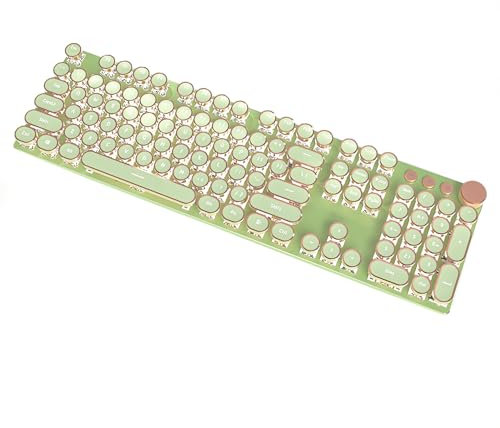 TISHLED Typewriter Style Mechanical Gaming Keyboard White LED Backlit 104-Key NKRO Pink Switches Retro Round Keycaps Golden Ring Volume Knob Metal Panel Wired USB-C Detachable Cable, Matcha Green