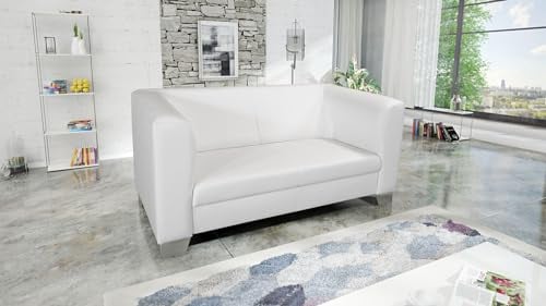 Edles Loungesofa Chicago 2 Sitzer in Kunstleder Weiss Couch Polstersofa Sofa