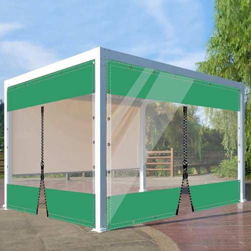 SDLLG Outdoorvorhänge mit Ösen Transparente PVC Gewebeplane Gartenplane durchsichtig Plane Verdickenplane 0.5mm für Terrassen Garten Balkon Draussen 2x3.8m(HxL) Grün mit 1 Reißverschluss
